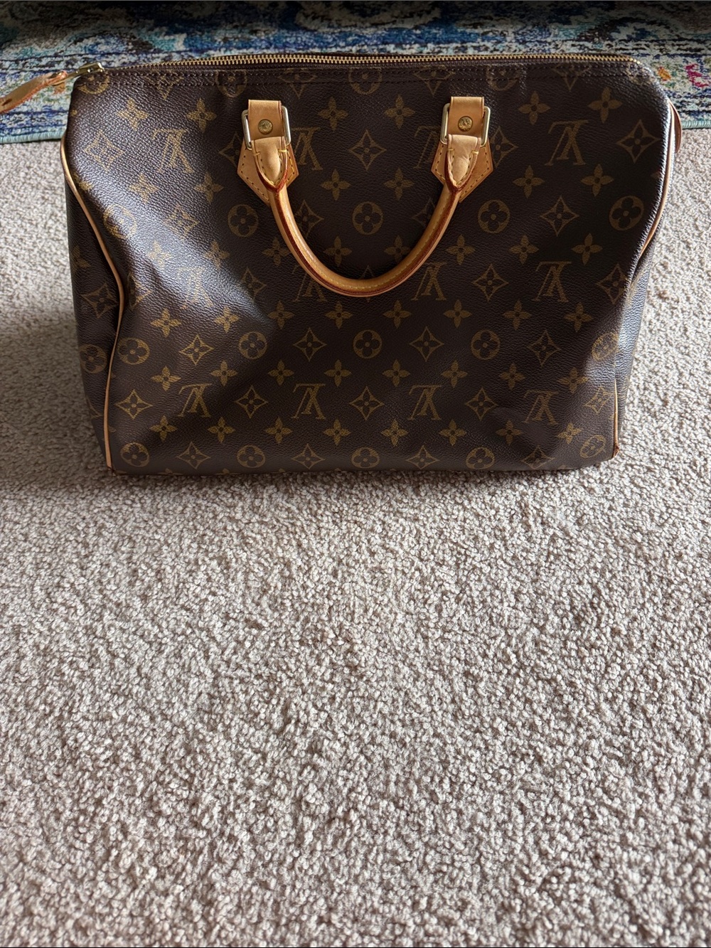 Louis Vuitton Speedy 35 Monogram Canvas Satchel with Vachetta Handles